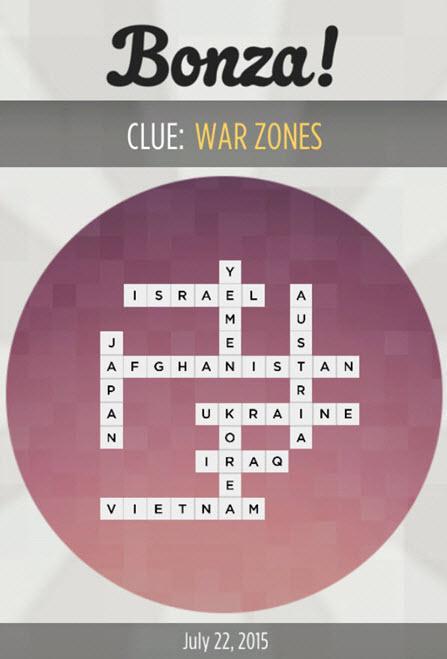 Bonza National Geographic Clue War Zones Answers July 22 2015